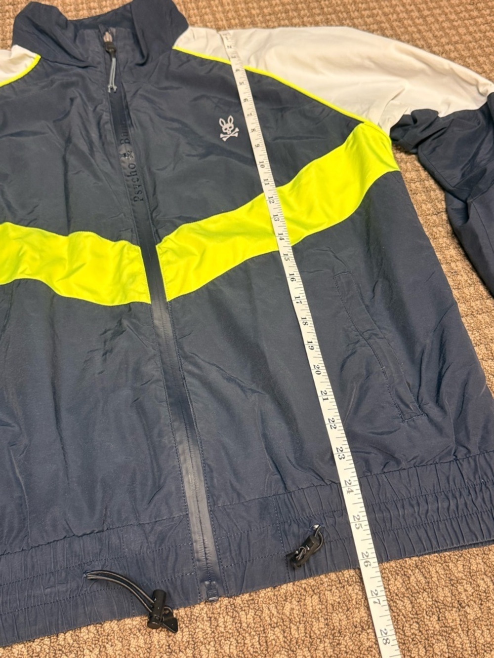 Psycho Bunny mens' Navy & Neon Yellow Windbreaker Jacket - Picture 4 of 7